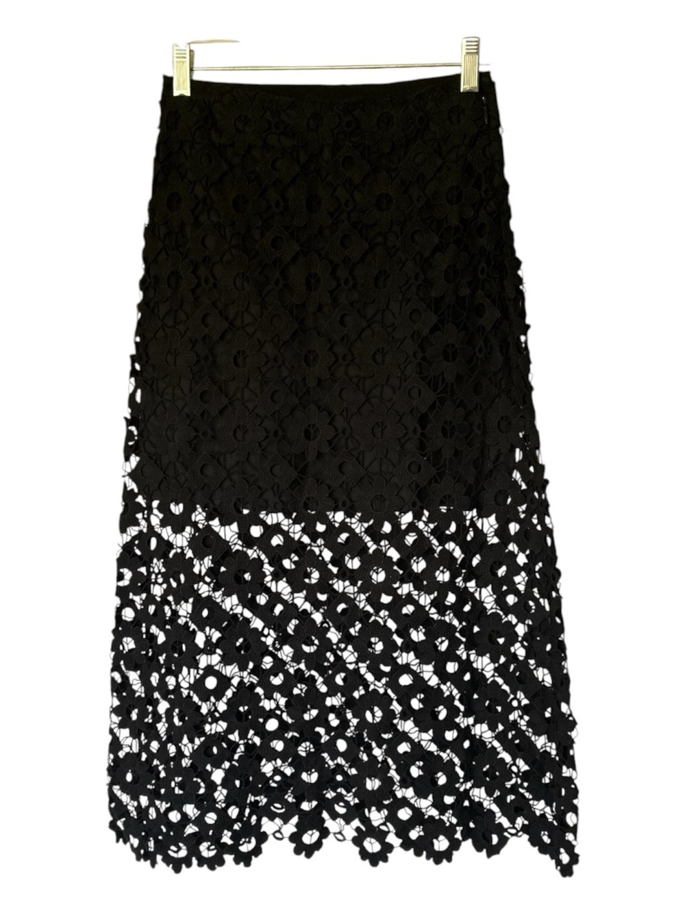 Sandro Black Lace Midi Skirt Size 1 / US 4 / Small Sheer Floral Cutwork - Picture 3 of 8